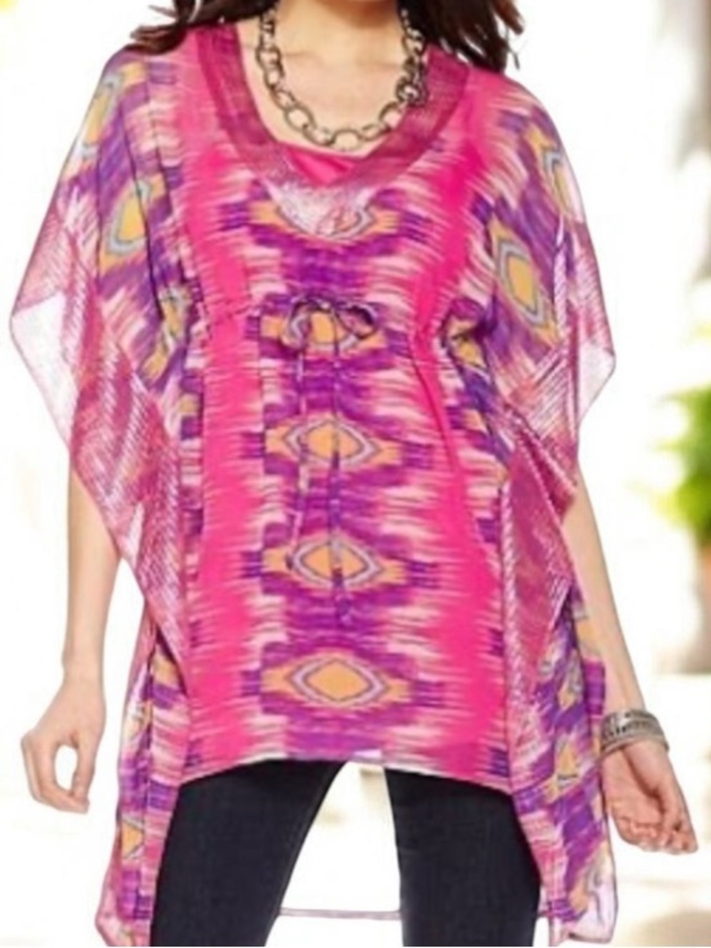Kyle Richard’s Pink Patterned High-Low Sheer Dress plus size 2x flowy sequin